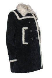 Current Boutique-Miu Miu - Navy Ribbed Double Breasted Coat w/ Faux Sherpa Trim Sz 4