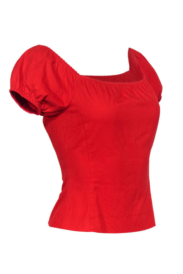 Current Boutique-Miu Miu - Red Short Puff Sleeve Cotton Top Sz XS