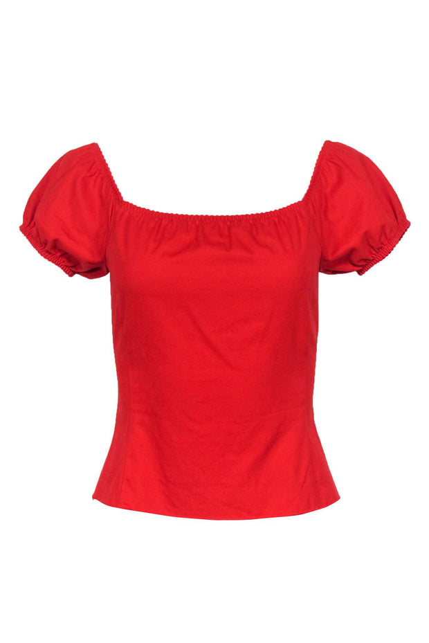 Current Boutique-Miu Miu - Red Short Puff Sleeve Cotton Top Sz XS