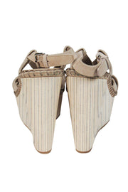 Current Boutique-Miu Miu - Taupe Grey Wood Wedge Sandals Sz 8