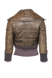Current Boutique-Modern Vintage - Olive Lamb Leather Puff Bomber Jacket Sz XS