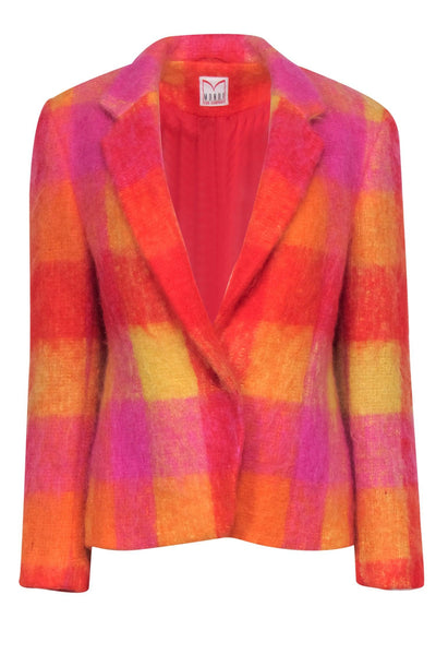 Current Boutique-Mondi - Vintage Orange, Yellow & Pink Checkered Fuzzy Buttoned Jacket Sz 8