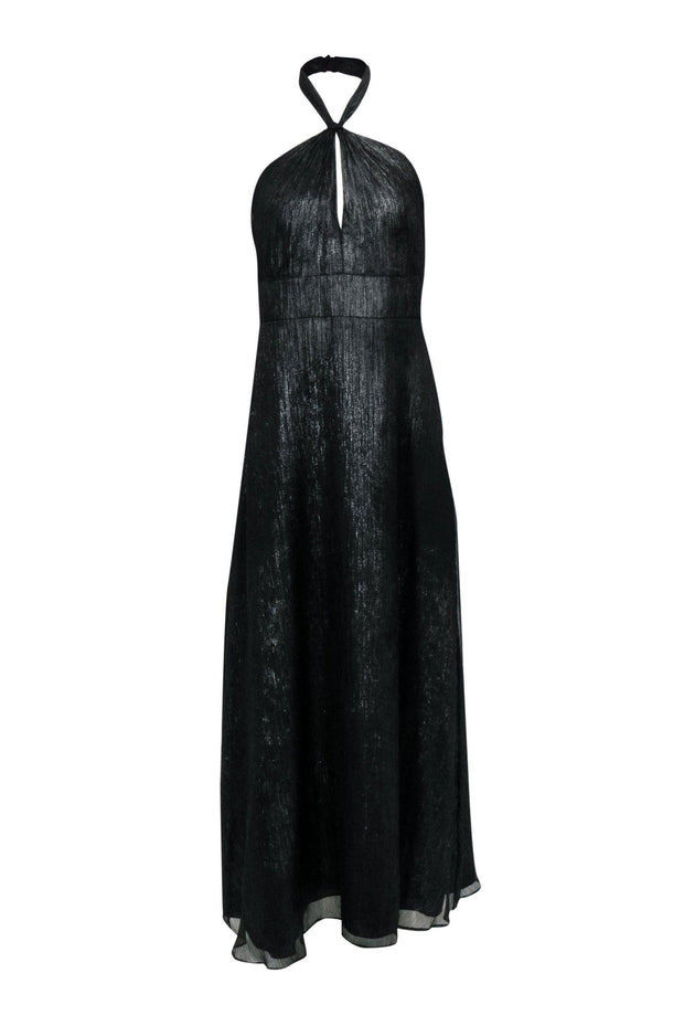 Current Boutique-Monique Lhuillier - Black Metallic Sleeveless Halter Gown Sz 10