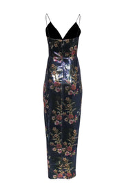 Current Boutique-Monique Lhuillier - Blue Metallic Floral Print Sequin Gown Sz 6