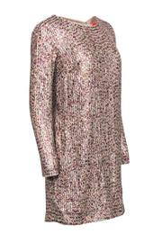 Current Boutique-Monique Lhuillier - Pink Long Sleeve Shift Dress w/ Multicolored Sequins Sz 8