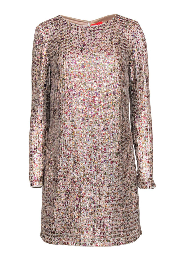 Current Boutique-Monique Lhuillier - Pink Long Sleeve Shift Dress w/ Multicolored Sequins Sz 8