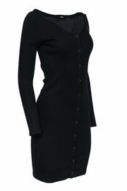 Current Boutique-Monrow - Black Long Sleeve Button-Up Ribbed Knit Midi Dress Sz M