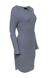 Current Boutique-Monrow - Grey Ribbed Knit Midi Sweater Dress w/ Elbow Cutouts Sz M
