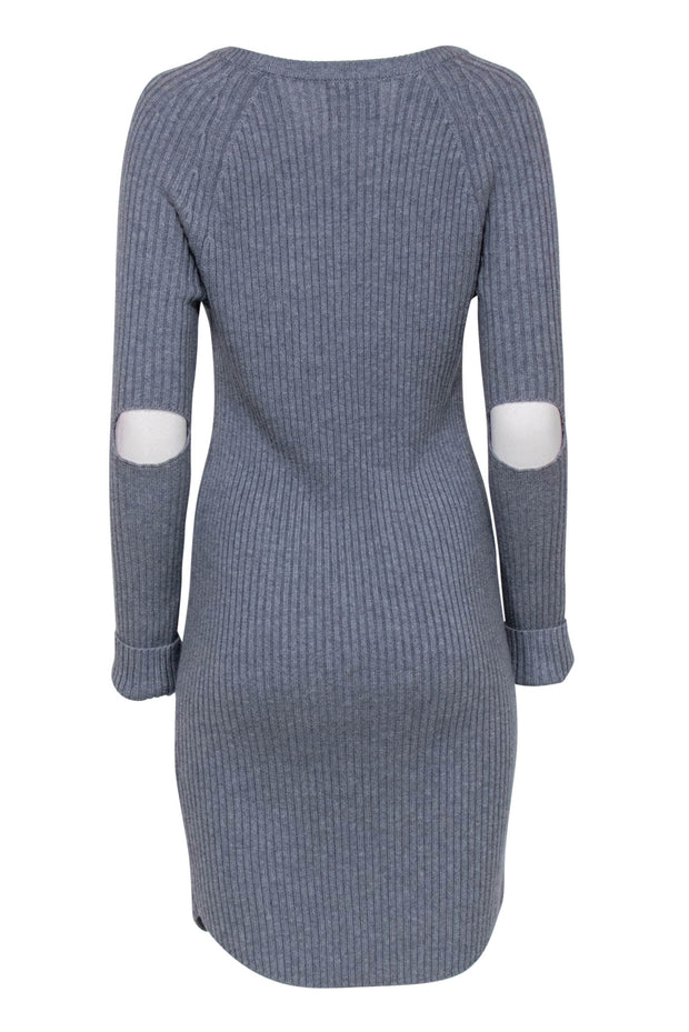 Current Boutique-Monrow - Grey Ribbed Knit Midi Sweater Dress w/ Elbow Cutouts Sz M