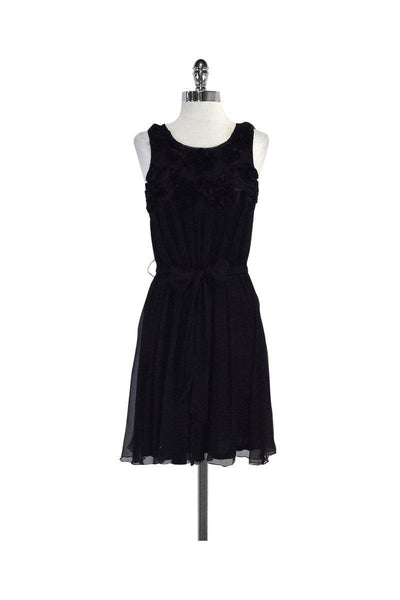 Current Boutique-Morrissey - Black Sleeveless Silk Rosette Dress Sz 6