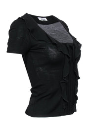 Current Boutique-Moschino - Black Knit Scoop Neck Ruffle Top Sz 4