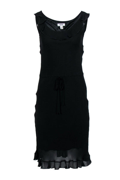 Current Boutique-Moschino - Black Ruffle Edge Midi Dress w/ Tie Waist Sz 6