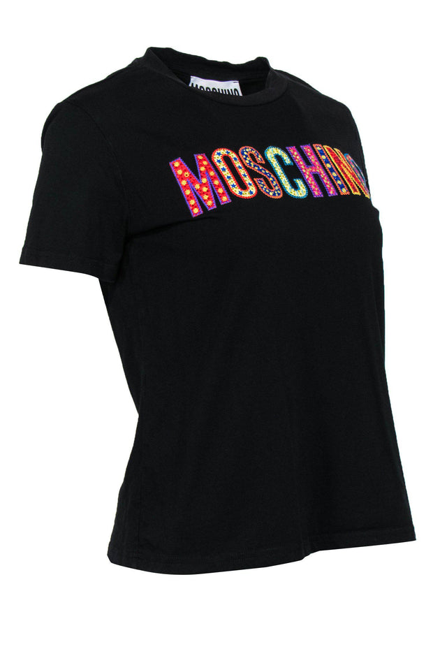 Current Boutique-Moschino - Black Short Sleeve T-Shirt w/ Embellished Logo Graphic Sz M
