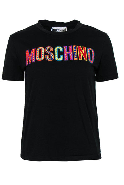 Current Boutique-Moschino - Black Short Sleeve T-Shirt w/ Embellished Logo Graphic Sz M