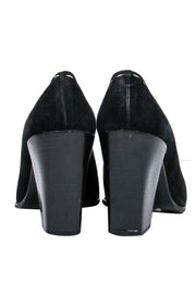 Current Boutique-Moschino - Black Suede Loafer-Style Heels w/ White Stitching Sz 8
