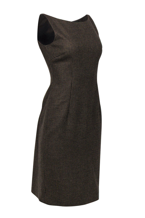 Current Boutique-Moschino - Brown Houndstooth Wool Sheath Dress w/ Bow Sz 8