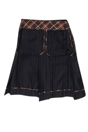 Current Boutique-Moschino - Brown Pinstripe A-Line Wool Skirt w/ Box Pleats Sz 8