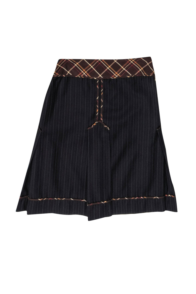 Moschino - Brown Pinstripe A-Line Wool Skirt w/ Box Pleats Sz 8