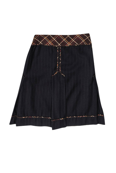 Current Boutique-Moschino - Brown Pinstripe A-Line Wool Skirt w/ Box Pleats Sz 8