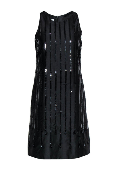 Current Boutique-Moschino Cheap & Chic - Black Sleeveless Silk Shift Dress w/ Sequin Stripes Sz 8