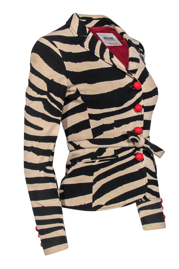 Current Boutique-Moschino Cheap & Chic - Cream & Black Zebra Print Blazer w/ Red Buttons Sz 4