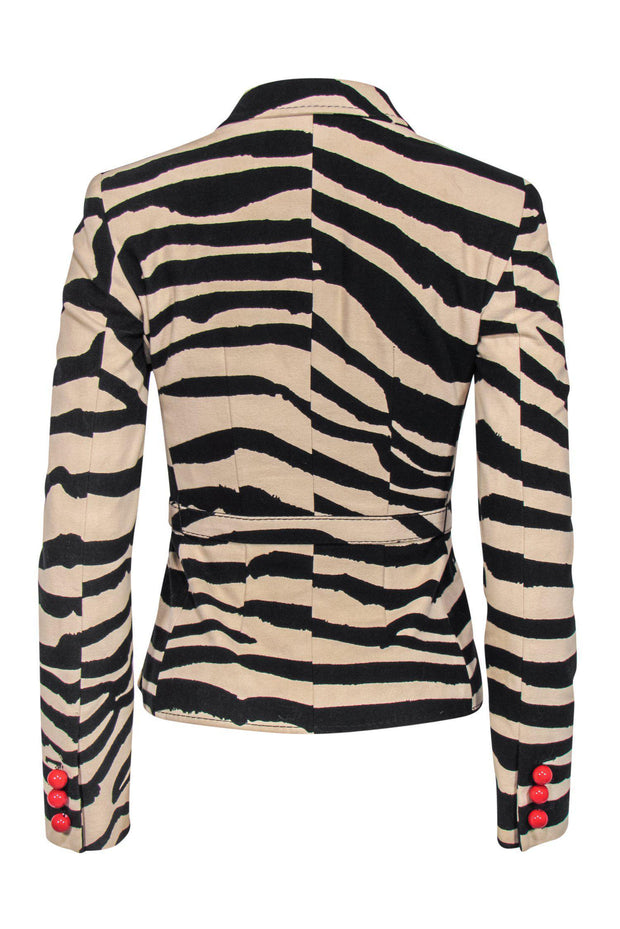 Current Boutique-Moschino Cheap & Chic - Cream & Black Zebra Print Blazer w/ Red Buttons Sz 4
