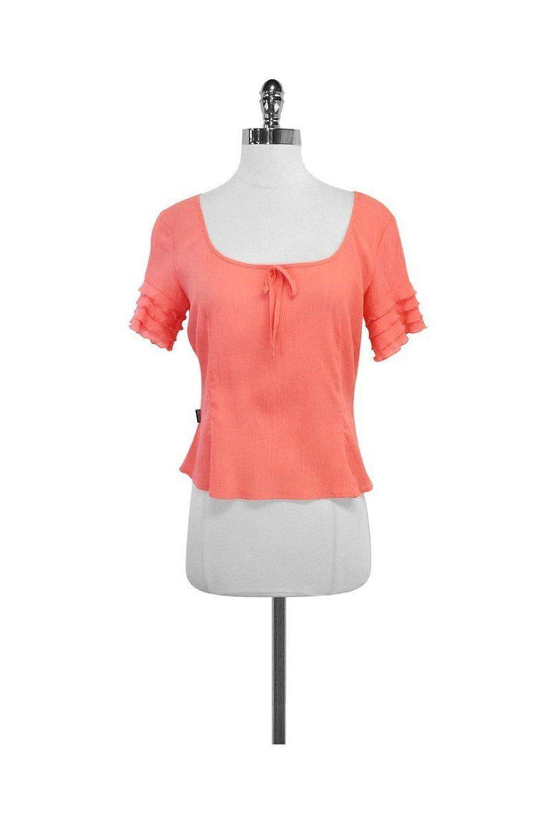 Current Boutique-Moschino - Coral Cotton Ruffle Short Sleeve Top Sz 10