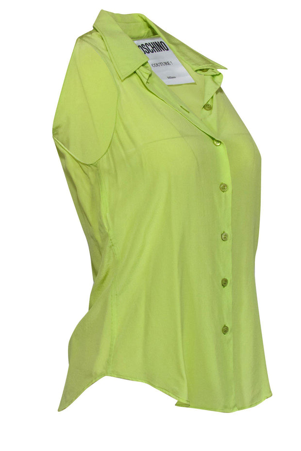 Current Boutique-Moschino Couture - Lime Green Button-Up Tank Top Sz 8