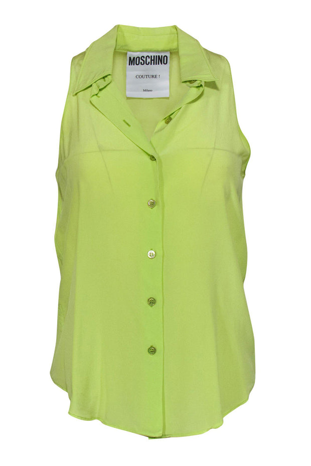 Current Boutique-Moschino Couture - Lime Green Button-Up Tank Top Sz 8
