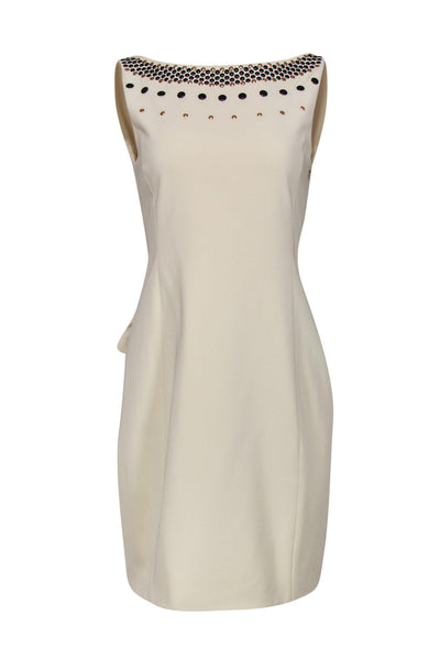 Current Boutique-Moschino - Cream Studded Shift Dress w/ Gathering Sz 12