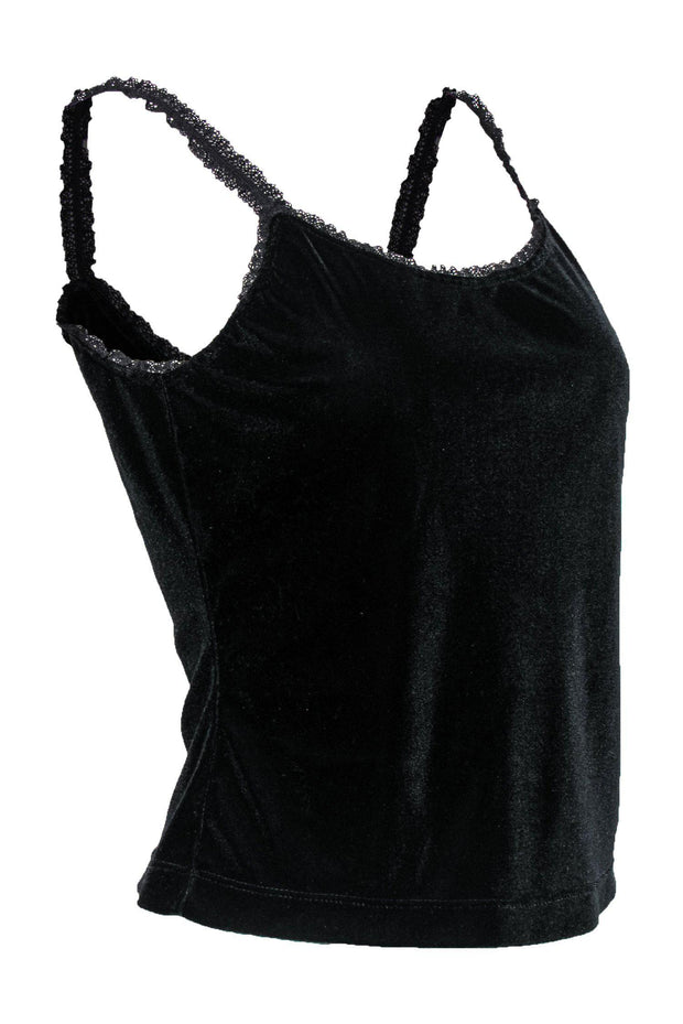Current Boutique-Moschino Jeans - Black Velvet Tank w/ Lace Trim Sz 2