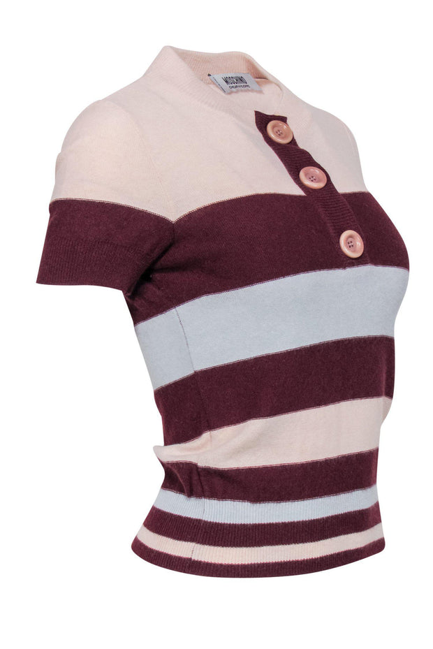 Current Boutique-Moschino - Pink & Maroon Short Sleeve Button Top Sz 8