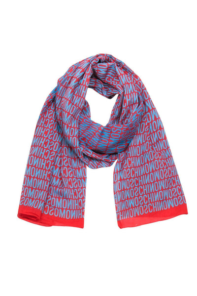 Current Boutique-Moschino - Red & Blue Logo Print Cotton Scarf