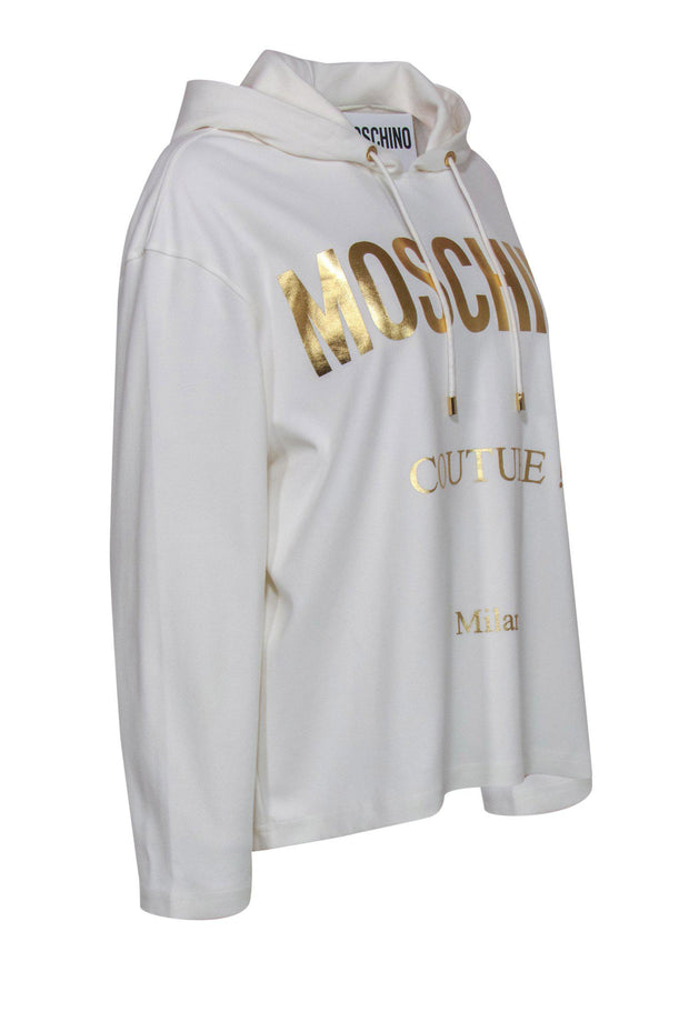 Current Boutique-Moschino - White Hoodie w/ Gold Logo Graphic Sz 8