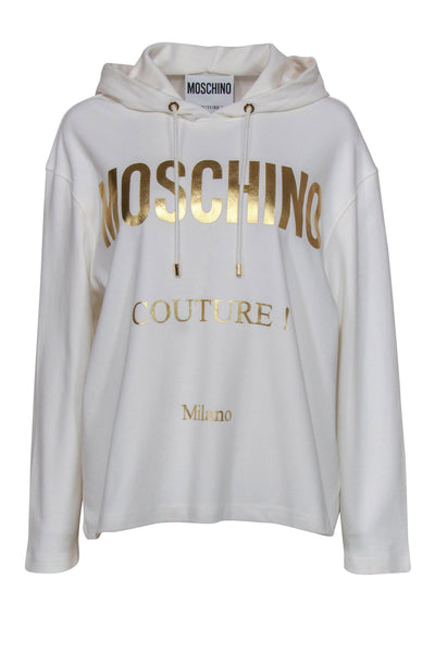 Current Boutique-Moschino - White Hoodie w/ Gold Logo Graphic Sz 8
