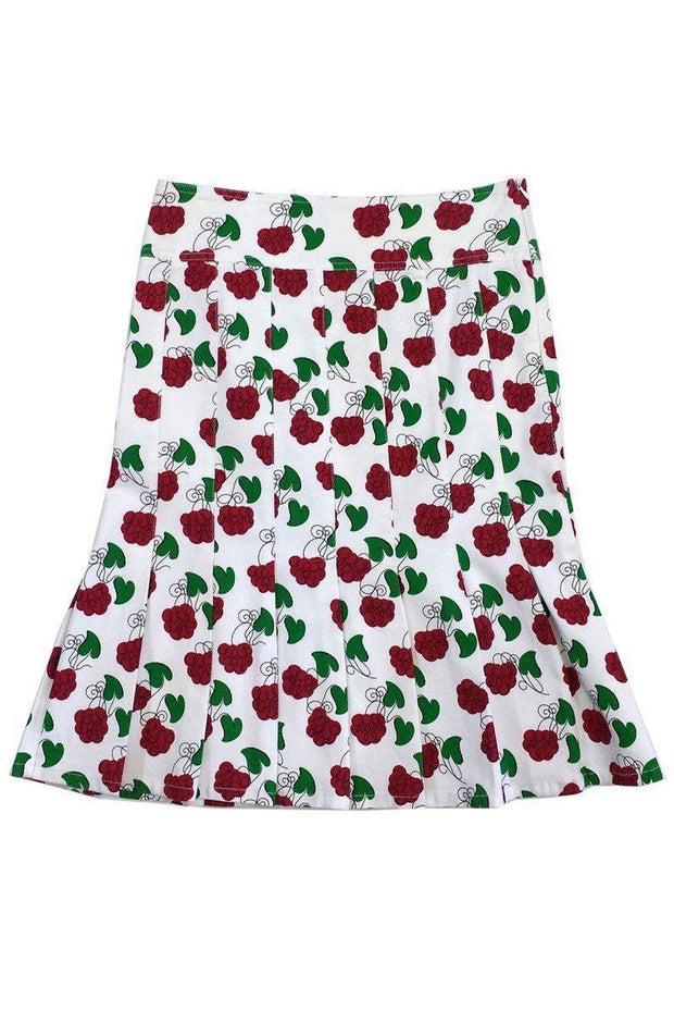 Current Boutique-Moschino - White Red & Green Fruit Print Cotton Skirt Sz 6