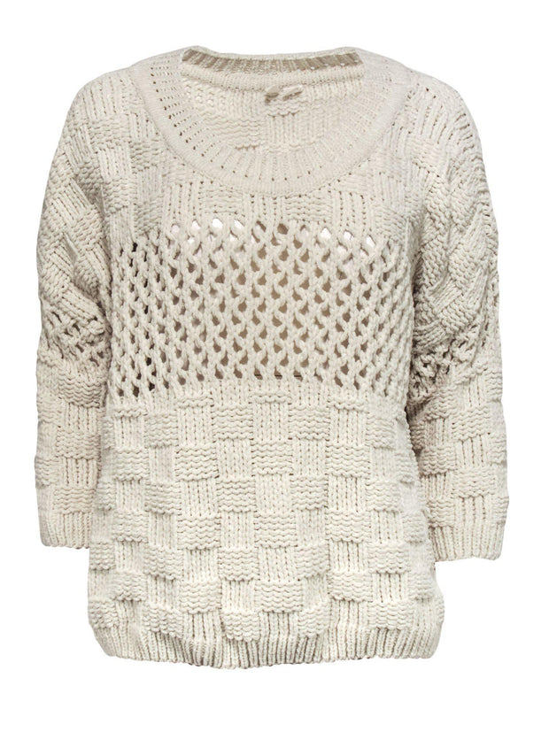 Current Boutique-Moth for Anthropologie - Cream Chunky Knit Woven Sweater Sz L