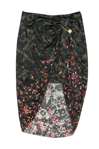 Current Boutique-Mother of Pearl - Camo Floral Midi Skirt w/ Pearl Brooch Sz 14