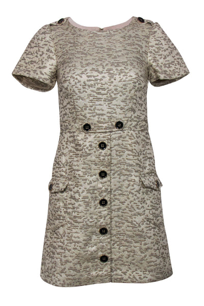 Current Boutique-Moulinette Soeurs - Beige & Metallic Brocade Sheath Dress w/ Buttons Sz 4