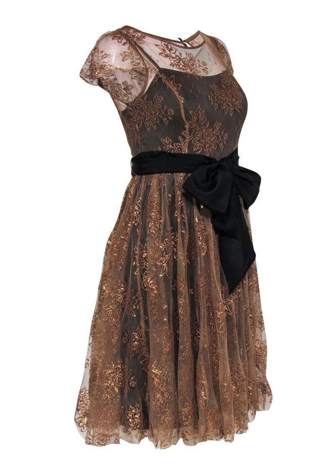 Current Boutique-Moulinette Soeurs - Bronze Lace A-Line Cocktail Dress Sz 4