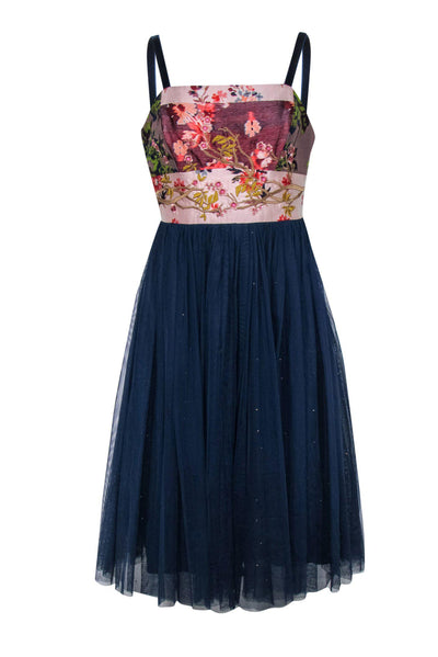 Current Boutique-Moulinette Soeurs - Navy & Pink Floral Print Fit & Flare Dress w/ Sparkly Skirt Sz 6