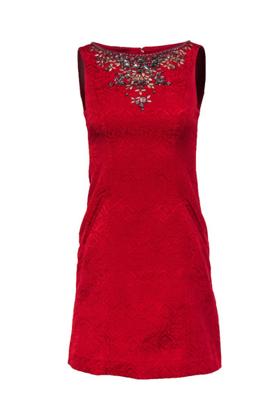 Current Boutique-Moulinette Soeurs - Red Textured Sheath Dress w/ Beading Sz 0