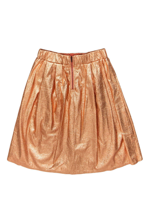 Current Boutique-Moulinette Soeurs - Rose Gold Metallic Pleated A-Line Skirt Sz M