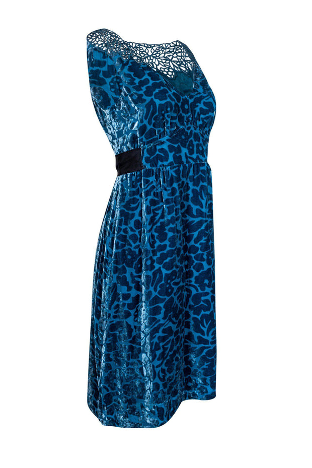Current Boutique-Moulinette Soeurs - Teal Patterned Velvet A-Line Dress Sz 4