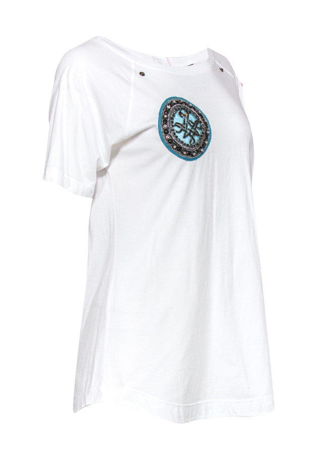 Current Boutique-Mr&Mrs Italy - White T-Shirt w/ Embellished Patch Sz OS