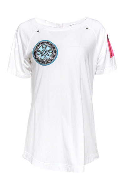 Current Boutique-Mr&Mrs Italy - White T-Shirt w/ Embellished Patch Sz OS
