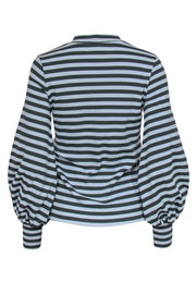 Current Boutique-Mr. Larkin - Light Blue & Dark Green Striped Balloon Sleeve Sweater Sz S