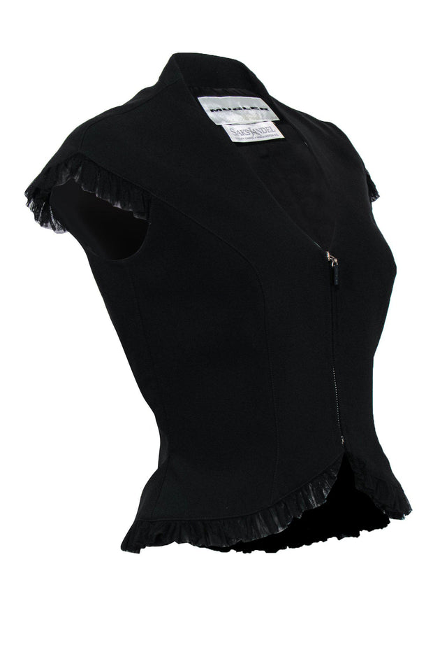 Current Boutique-Mugler - Vintage Black Zip-Up Vest w/ Tulle Sz S