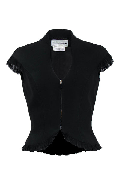 Current Boutique-Mugler - Vintage Black Zip-Up Vest w/ Tulle Sz S