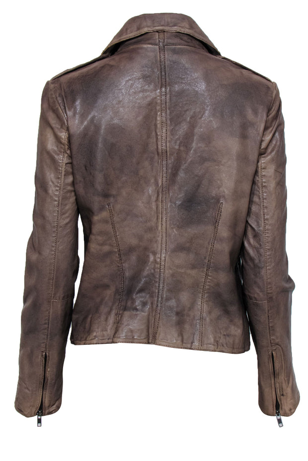 Current Boutique-Muubaa - Light Brown Distressed Zip-Up Leather Moto Jacket Sz 8